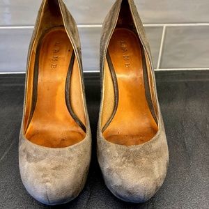 L.A.M.B. Grey Suede Platform Wedge Pump - 8.5